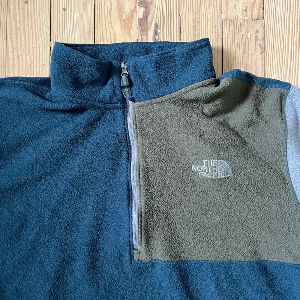 The North Face Mens XL Quarter Zip Fleece Pullover Colorblock Navy Green Grey
